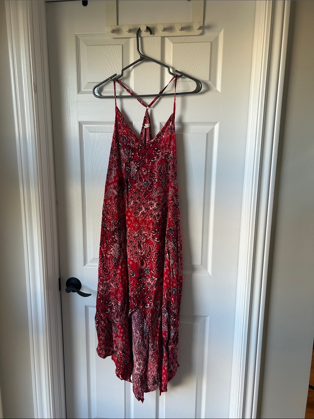 Maurices Red Paisley Asymmetrical Slip Dress